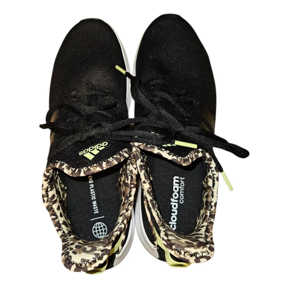 Adidas Cloudfoam Black Sneakers with Leopard Print Womens Size 8 - Picture 4 of 7